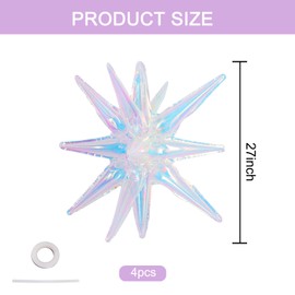 TONIFUL 4 Pcs 22inch 4D Iridescent Explosion Star Mylar Balloons 14Point Star Balloons for Party Decorations Backdrop Christmas New Year Birthday Wedding Baby Shower Anniversary Photo Booth Supplies