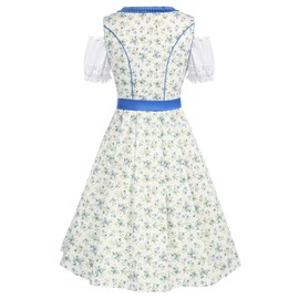 SCARLET DARKNESS Women's 3-Piece Dirndl Dress Oktoberfest Costume Dress Costumes Midi Cotton Dress Tops Apron L White and Blue Flowers