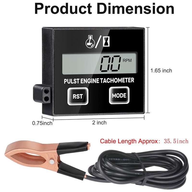 Small Engine Tachometer, Digital Tachometer Tach Gauge Reset Function Equipped