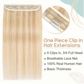 Elailite Real Hair Clip-In Extensions 1 Weft #18P613 Ash Blonde Mix Bleach Blonde 30 cm Straight Clip-In Hair Extensions Real Hair 40 g