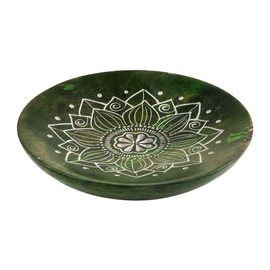 Bitto Incense Stick Holder Incense Cone Holder Incense Burner PANUPA Round Green Made of Fair Trade Softstone Approx. Height 2.5 cm Diameter 12 cm