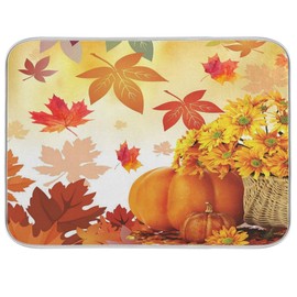 Sunflower Maple Leaves Pumpkin Fall Flowers Dish Drying Mat 18x24 for Kitchen Happy Thanksgiving Day Harvest Car Dishes Pad Dish Drainer Rack Mats Absorbent Fast Dry Kitchen Accessories
