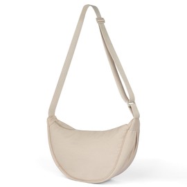 Aucuu Women's Half Moon Crossbody Shoulder Bag, Crossbody Bag, Women's Small Shoulder Bag with Adjustable Shoulder Strap, Hobo Halfmoon Bag, Plain Messenger Bag for Women Travel, #1 Beige-a