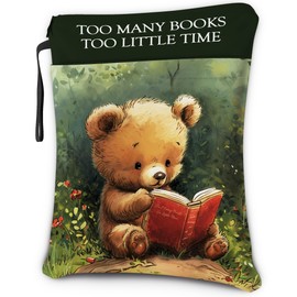 Bear Book Sleeve with Zipper, Waterproof Book Cover for Bear Lover Gift, Washable Book Lover Gift for Teen Women Girl, Too Many Book