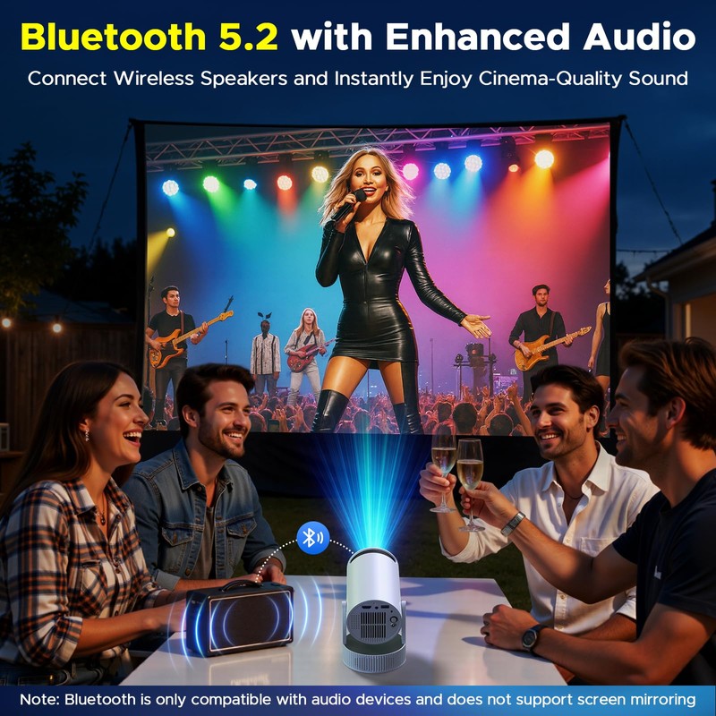 Mini Projector with WiFi and Bluetooth, Built-in Rechargeable Battery Support
