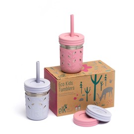 Elk and Friends 10oz Stainless Steel Kids + Toddler Drinking Cups | The Original Mason Jar with Sleeves + Lids | Silicone Straws | Smoothies | Storage Jar | Spill Resistant | Dishwasher Safe | 2 Pack