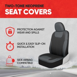 Motor Trend Gray Waterproof Seat Covers for Front Seats – Premium Neoprene, Car Seat Protectors with Removable Headrest, Interior Covers for Auto Truck Van SUV