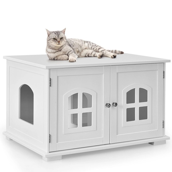 Petsjoy Large Wooden Cat Litter Box Enclosure Hidden Cat Washroom