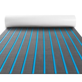FOCEAN Boat Flooring EVA Foam Boat Decking Faux Teak Marine Flooring Marine Mat Sheet for Motorboat RV Yacht Kayak Surfboard, 94.5"x 15.7", Dark Grey with Blue Lines