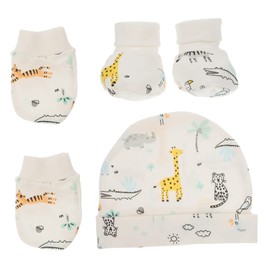 BESPORTBLE 3-Piece Baby Protective Set Anti-Scratch Gloves Foot Sleeves and Hat for Newborns Soft Cotton Material for Infant Safety at Home