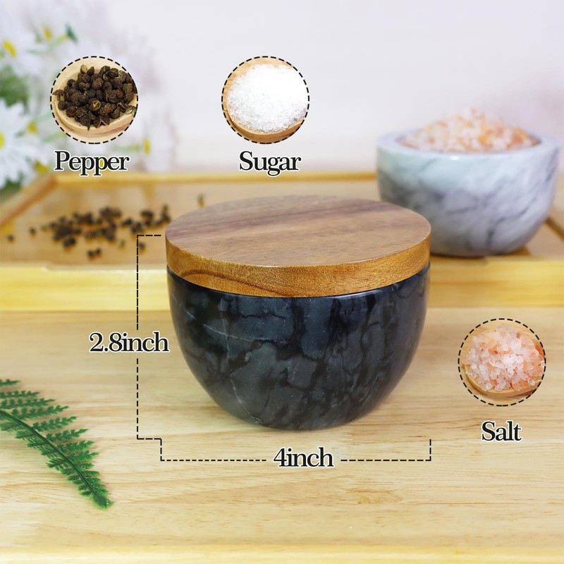 salomayes Large Marble Salt Cellar With Lid, Salt Box Spice