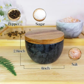 salomayes Large Marble Salt Cellar With Lid, Salt Box Spice Seasonings Keeper Pepper Container, salt holder Big Capacity Elegant Design(black)
