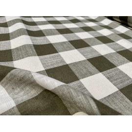 Gingham Linen Checked Fabric Check Material Buffalo Plaid - Dressmaking, Curtains, Home Furnishing - 140cm Wide (Khaki & White, 1 METRE)