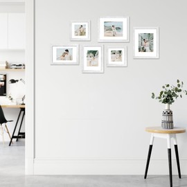 iRahmen 8x12 Picture Frame Set of 4 with High Definition Glass, Distressed White Frame Display 6x8 Picture with Mat or 8 x 12 Without Mat, Wood Rustic Photo Frames for Tabletop and Wall Mounting