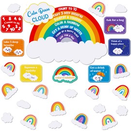 Tatuo 69 Pcs Calming Corner Posters Calm Down Cloud Mini Bulletin Board Set Calming Corner Supplies Rainbow Cloud Cutouts Classroom Decor for Back to School Kids Educational Learning Activities
