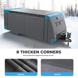 Upgraded 600D Top Waterproof Travel Trailer RV Cover, Extra-Thick Oxford for 24'1"-26' RV, Anti-UV Rip-Stop Utility Camper Cover with Adhesive Repair Patch, 2Pcs Extra Straps & 4 Tire Covers