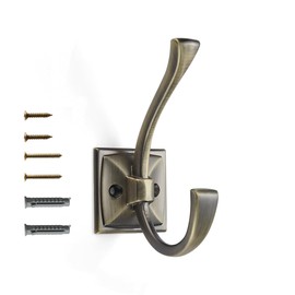 khtumeware Vintage Wall Hooks,2 Pack Coat Hooks Hardware Towel Hooks for Hanging Coats Brushed Antique Brass Robe Hooks Wall Mounted with Screws for Key, Towel, Bags, Cup.