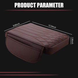 gunhunt Pack-1 Car Armrest Cover, Leather Center Console Protector, 12.59" x 8.66" x 1.96" Armrest Pad, Armrest Pad with Pocket, Automotive Decoration, Universal for Most Cars, Trucks, SUVs (Coffee)