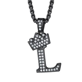 Richsteel L Letter Chain For Men Y2K Necklace Bling Rapper Initial Necklaces Boys Black Pendant