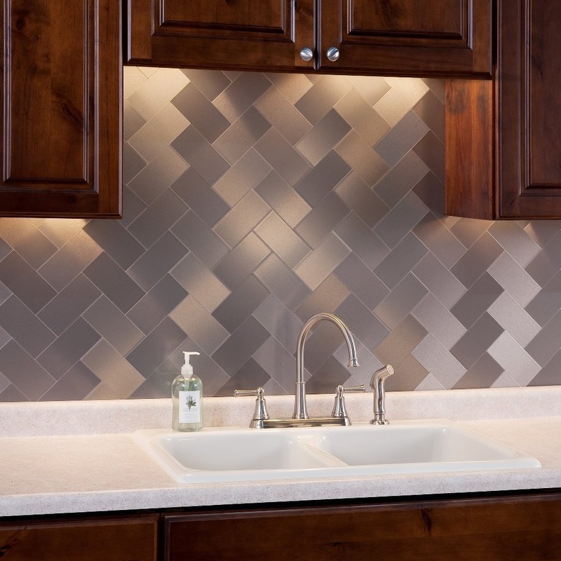 Art3d 100-Pieces Peel and Stick Tile Kitchen Backsplash Metal Wall