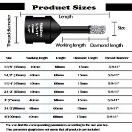 2"(50mm) Vacuum Brazed Dry Diamond Hole Saw with Slots, Tile Hole Saw for Porcelain Granite Brick Concrete Marble Stone with 5/8-11 Thread to 3/8” Hex Shank Adapter Fit
