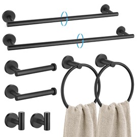 TURS Matte Black 8 Pieces Bathroom Hardware Set, SUS304 Stainless Steel 24 Inch and 20 Inch Bath Towel Bar Set, Round Bathroom Accessories Kit Wall Mounted Towel Holder