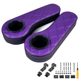 NOKINS Golf Cart Diamond Flip Armrest with Cup Holder, No Drilling Required, Golf Cart Folding Hinged Armrest, Inward Mount, for Club Car EzGo Yamaha Back Seat Kit (Purple&Black)