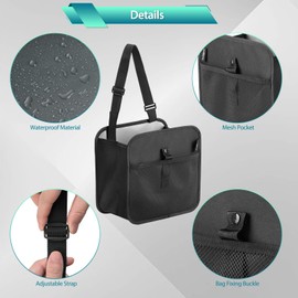 AUTOXBERT Foldable Car Trash Can, Portable Hanging Waterproof Leakproof Car Rubbish Bin with Adjustable Strap and Practical Mesh Pocket for Car Van SUV Boat Truck