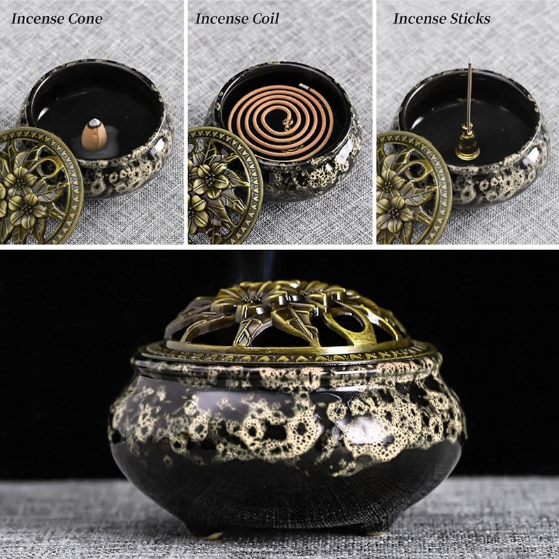 Incense Burner, Ceramic Incense Burner with Lid, Suitable for Incense