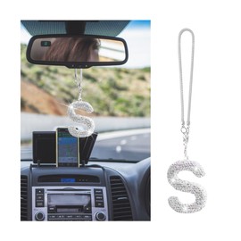 KHGUZ Bling Car Letter Charm, Crystal Rhinestone Rear View Mirror Hanging Ornament, Cute Lucky Diamond Automotive Interior Pendant Decoration Accessories, Universal for Vehicles(S)