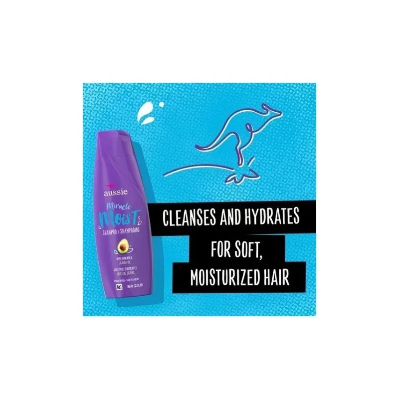 Shampoo Aussie Miracle Moist de aguacate en botella de 360mL