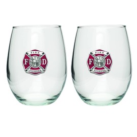 Heritage Pewter Firefighter Stemless Glass Goblets – Set of 2 | 15 OZ Goblet Wine Glasses | Expertly Crafted Pewter Glass
