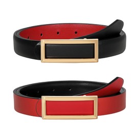SUOSDEY Fashion Reversible Leather Belt for Women, Skinny Belt for Jeans Pants Dress Waist Belt with Gold Buckle black/red