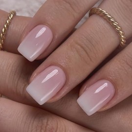 CurvLife Soft Gel Square Press-On Nails Short, Reusable Ombre Nude Pink Fake Nails with Glue & Adhesive Tabs, 30PCS Salon-Quality Stick-On Nails for A