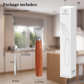 Watermelon Cutter with 5 Forks Stainless Steel Watermelon Slicer Wooden Handle Cutting Tool Fruit Cutter