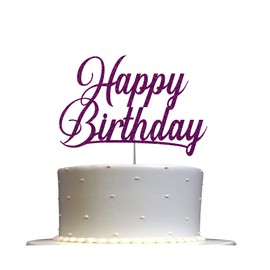 Decoración para tartas con purpurina de feliz cumpleaños, ideas para decoración de fiesta de cumpleaños, decoración de alta calidad, resistente purpurina de doble cara, palo de acrílico. Fabricado en Estados Unidos (morado)