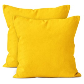 Encasa Homes Cushion Covers 2pc set (40 x 40 cm) - Sunbeam Yellow - Solid Dyed Cotton Canvas, Decorative Large Square Colourful Washable Throw Pillow Cases for Living Room, Sofa, Bedroom, Home & Hotel