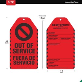 Out of Service Tags 25 Pack, Bilingual OSHA Do Not Operate Equipment Tags