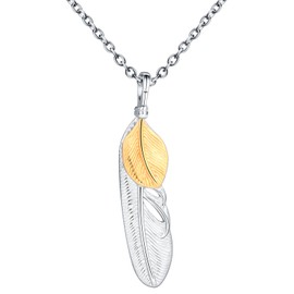 INFINIONLY Creative Gold Feather Necklace Made of Stainless Steel Fashion Men Women Feather Pendant Chains Creative Necklaces with 55 cm Chain Elegant Jewellery Decoration for Teenagers, Stainless