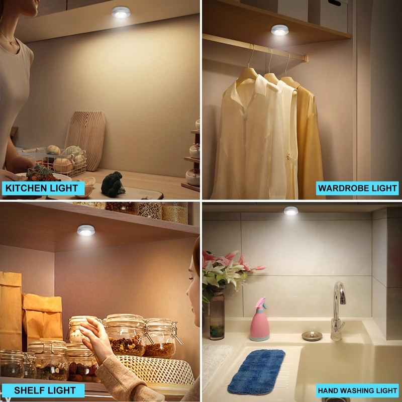 HONGUT Wireless LED Puck Lights, Touch Activated Tap Ligh Push