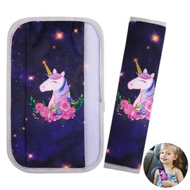 Basumee Pack of 2 Car Seat Belt Protectors with Rainbow Unicorn, Seat Belt Shoulder Pads, Shoulder Cushion, Seat Belt Pads, Car Seats, Belt Pads for Children