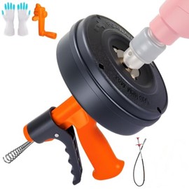 SPRIDRAIN Drain Snake Clog Remover - Hair Drain Auger Tool for Bathroom, Kitchen, Tub & Shower - Plumbing Snake Drill Attachment with Gloves, Toilet Drain Cleaner(32.8ft/10M)
