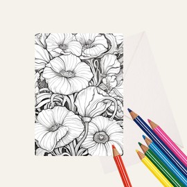Art Nouveau Style Floral Coloring Card Kit, 5" x 7" Greeting Card Stationary Set, Easy Adult Coloring A7 Cards with Mailing Envelopes, Greeting Cards, DIY Paper Crafting Kit