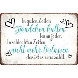 Sunature Tin Sign with Saying 'Guten Zeiten Handchen' Metal Sign Wall Decoration 20 x 30 cm Curved 4 Holes Sheet Steel Rectangular