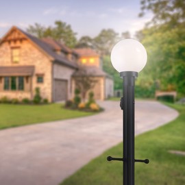 Ciata Lamp Post Cross Arm Handle Replacement, Weather Resistant Steel Cross Arm Ladder Rest with Removable Decorative Spheres for Outdoor Lamp Post and Poles, Wet Location use, Textured Black Finish