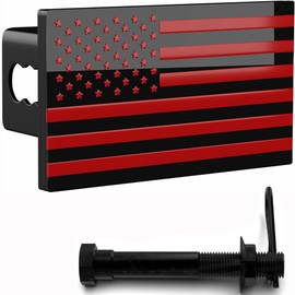 eVerHITCH USA Black Red Flag Metal Hitch Cover Fits 2" Receiver