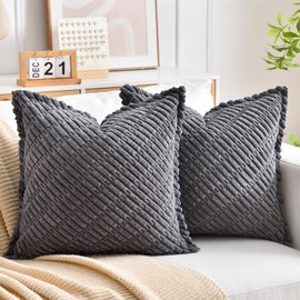 LRartdeco Grey Cushion Covers 40x40 cm Corduroy Cushion Covers Square Throw Pillow Covers Boho Cushions Soft Throw Pillow Case for Sofa Livingroom Chair Bedroom with Invisible Zipper