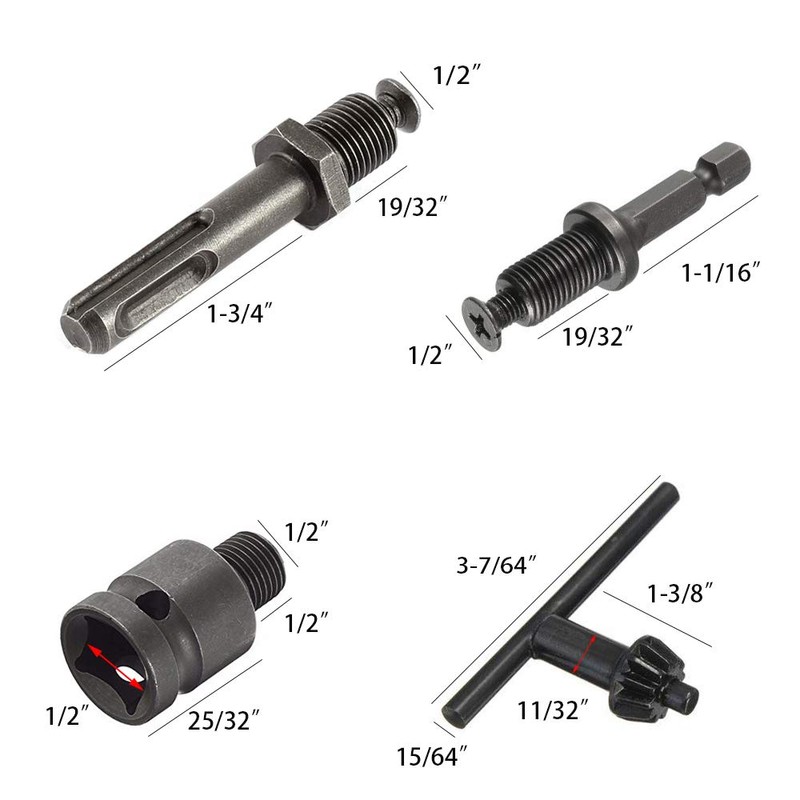 Saiper 1.5-13mm Capacity 1/2-20UNF Key Drill Chuck with Hex Shank,