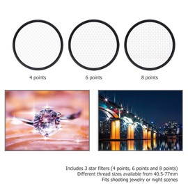 JJC 40.5mm Adjustable Star Filter Starburst Filter (4+6+8 Points/3 Pieces) with Protective Filter Pouch for Sparkling Starlight Photography Cross Screen Special Effect Lens Filters