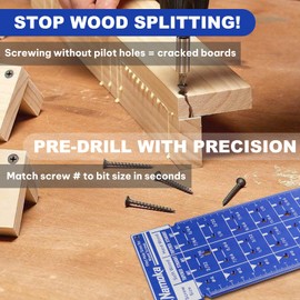 NAMOKA Screw Size Chart & Drill Bit Gauge - Laser-Etched 6061 Aluminum Pilot Hole Guide (#4-#14) | Tapered/Straight Bits for Softwood/Hardwood | 15cm + 6" Ruler Gifts for Men